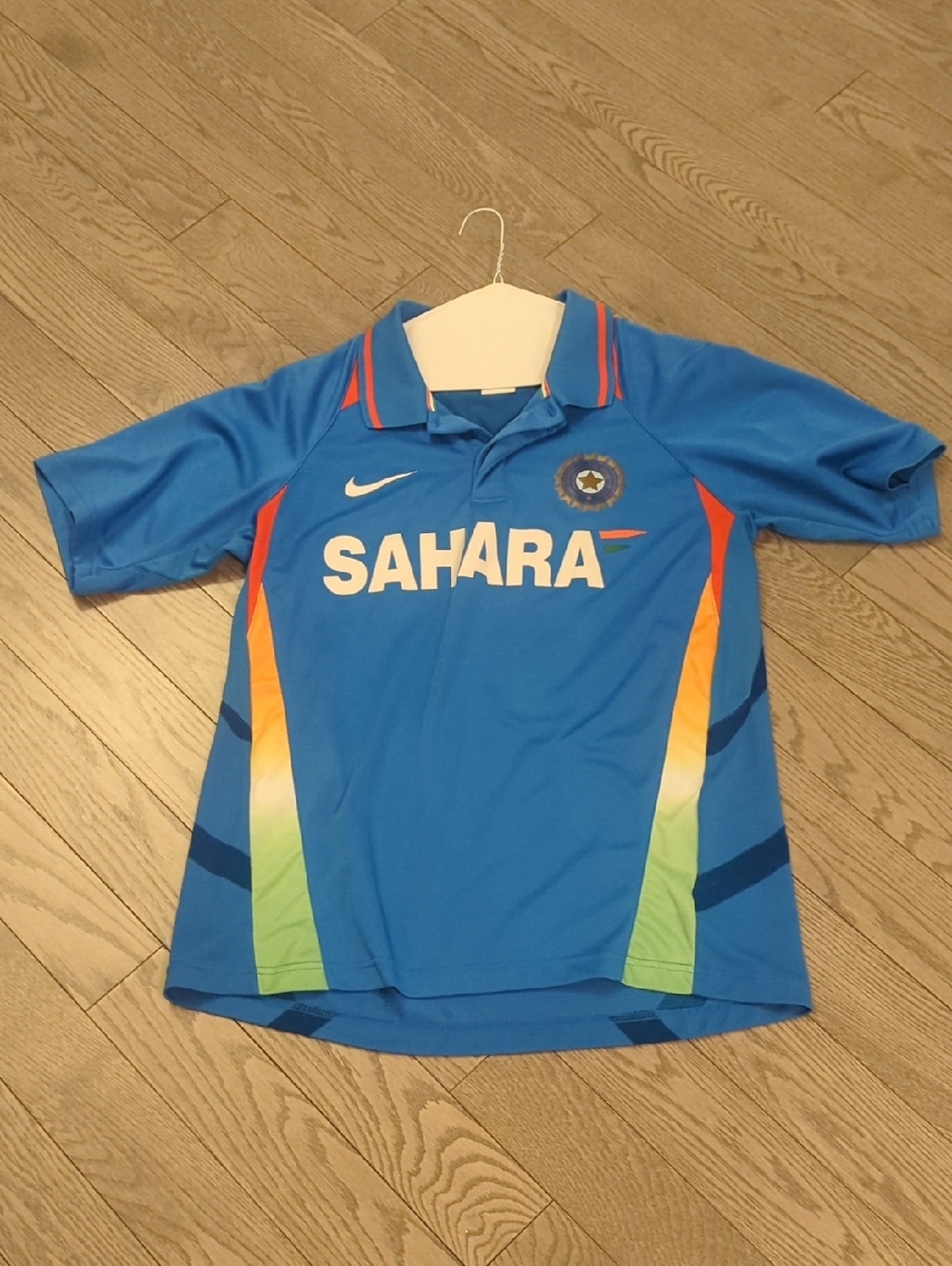 Men's Nike Blue India Cricket Jersey Slim Fit Side Panels - L Great Condition